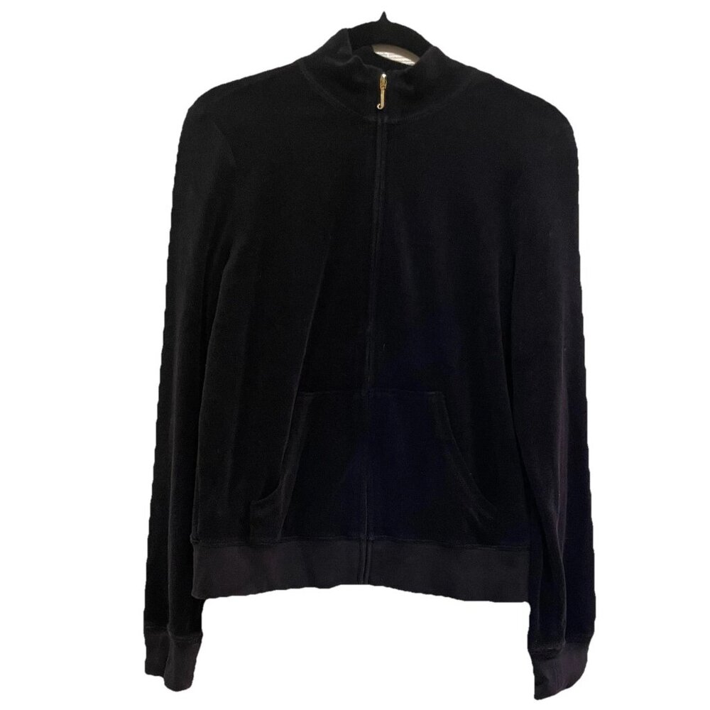 JUICY COUTURE BLACK LABEL Black Zip Up Kangaroo Pockets Jacket Sz L